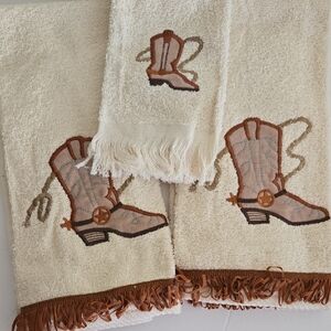 Western Boot Three Piece Embroidered Towel Set